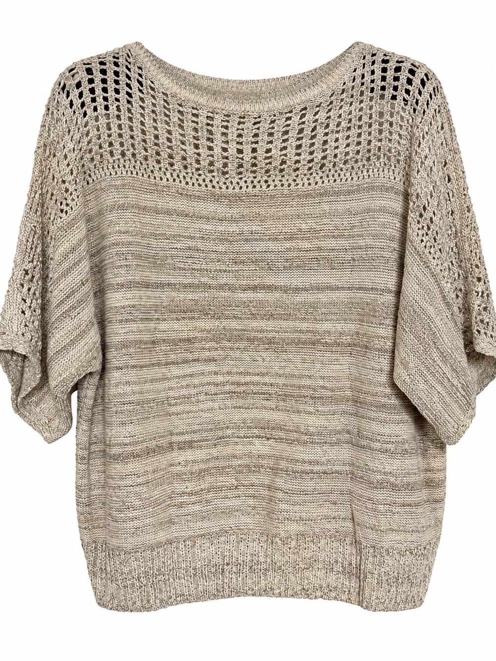 Chico's Open-Knit Boxy Crew Sweater in Light Taupe